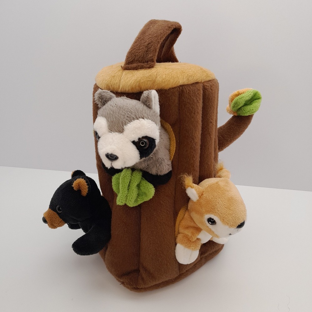 Unipak Plush Forest Animal House Tree Trunk with Raccoon Bear and Squirrel - Picture 2 of 10